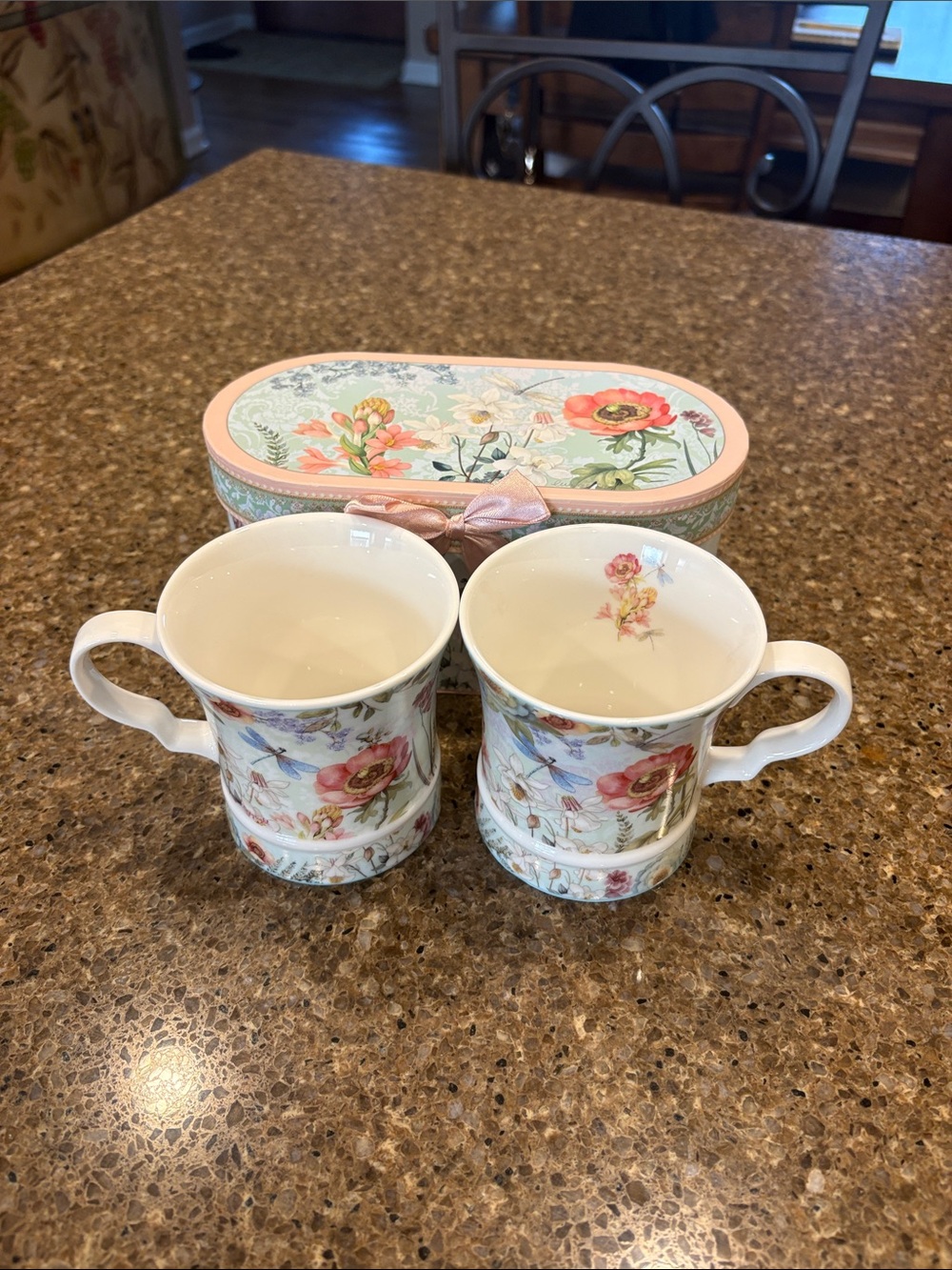 Floral Porcelain Mug Set - Pink Floral Design (Set of 2)